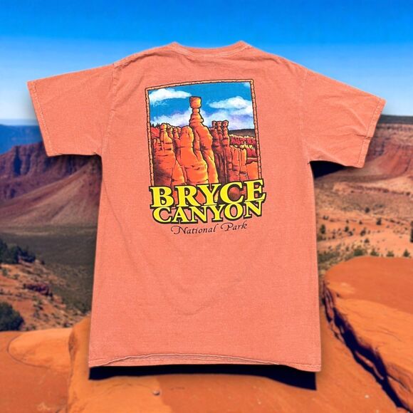 VINTAGE Bryce Canyon National Park Zion Utah Mens Size Med T-Shirt Orange Fade - Picture 1 of 7